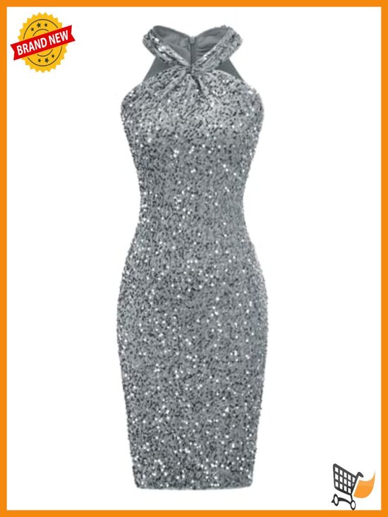 Dresses & Skirts - Halter Sequin Bodycon Party Dress Sleeveless Cocktail Mini
